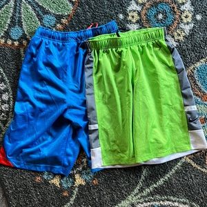 Nike Shorts electric blue and neon green.